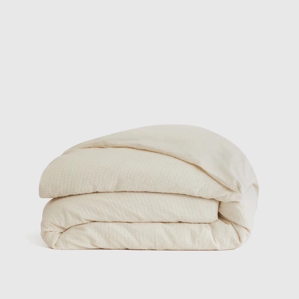 Quince Luxe Honeycomb Duvet Cover Twin Undyed Cream Waffle Weave Cotton Bedding